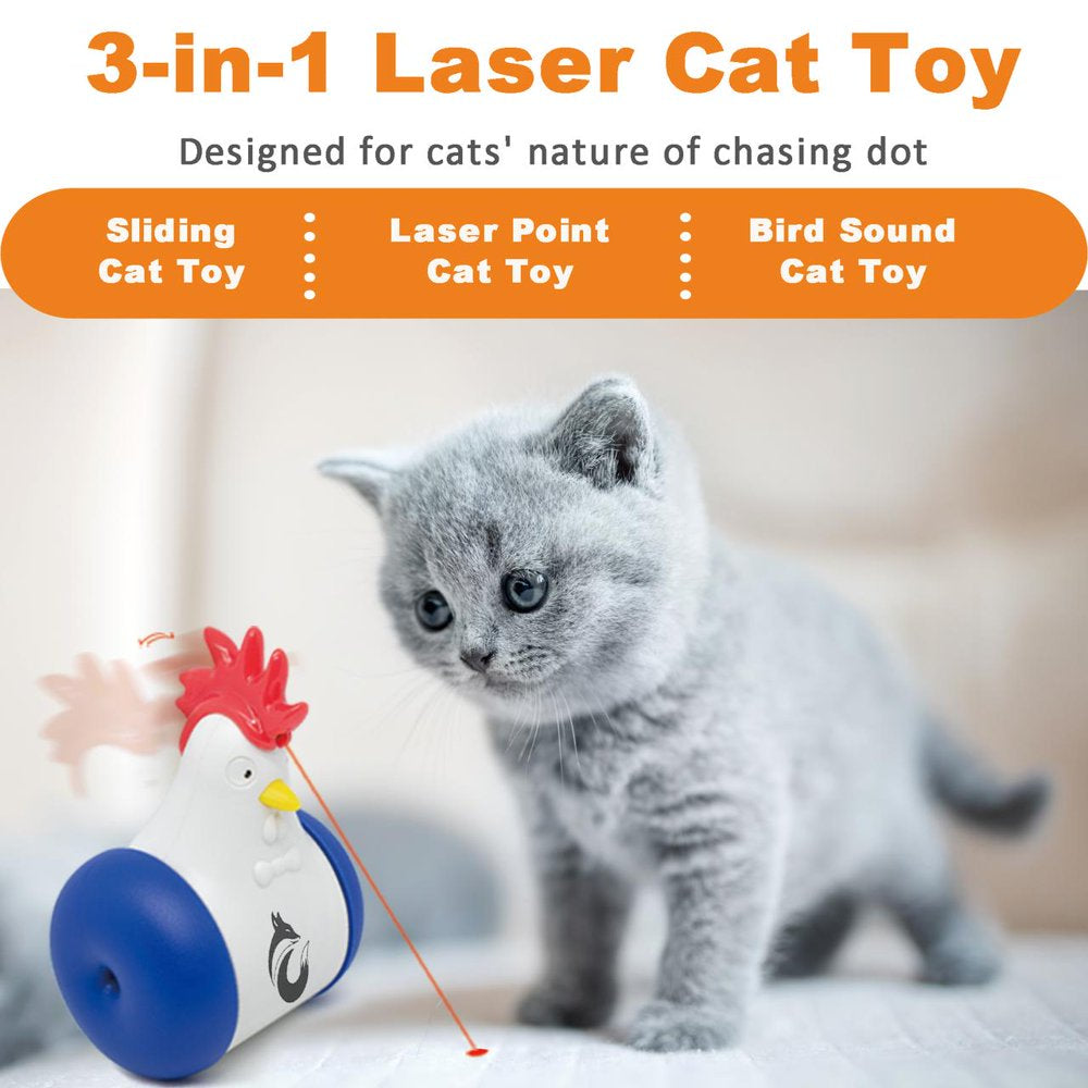 Happifox Cat Laser Toys - 3-In-1 Interactive Cat Toys for Indoor Cats, Cat Laser Toy, Sliding & Bird Song Toy. Rechargeable, Cat Chase Toy, Auto Shutoff & Laser Safe - Blue Animals & Pet Supplies > Pet Supplies > Cat Supplies > Cat Toys HappiFox   