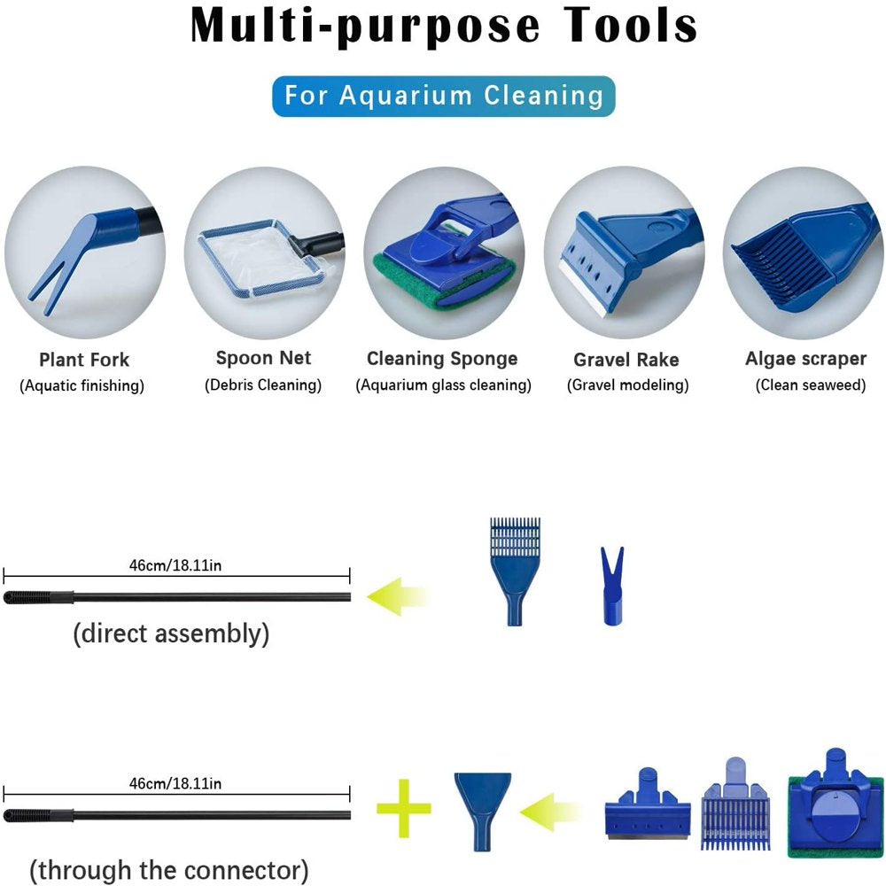 Lychee 5 in 1 Fish Tank Cleaner Aquarium Cleaning Set Fish Net Siphon Gravel Cleaner Algae Scrubber Scraper Glass Cleaner Tool Kit Blue and Black Animals & Pet Supplies > Pet Supplies > Fish Supplies > Aquarium Cleaning Supplies Lychee   