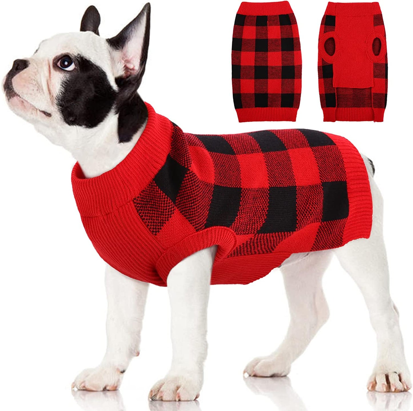 Kuoser Dog Sweater Pullover Knitwear, Dog Christmas Sweaters Classic Plaid Cable Knitted Wear, Dog Turtleneck Puppy Cold Weather Clothes for Small Medium Dogs Animals & Pet Supplies > Pet Supplies > Dog Supplies > Dog Apparel Kuoser Red Large (Pack of 1) 