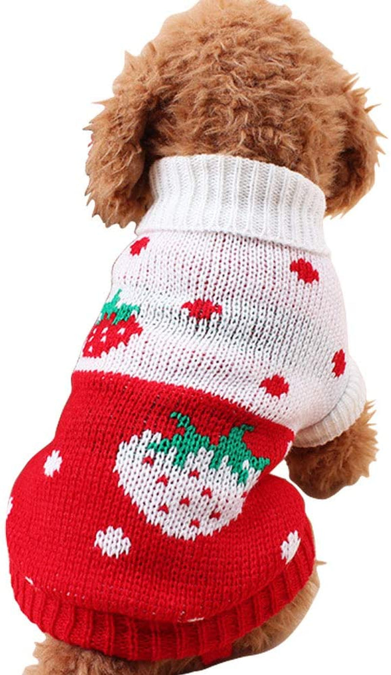 CHBORCHICEN Pet Dog Sweaters Classic Knitwear Turtleneck Winter Warm Puppy Clothing Cute Strawberry and Heart Doggie Sweater (Pink, Small) Animals & Pet Supplies > Pet Supplies > Dog Supplies > Dog Apparel CHBORCHICEN Red1 XX-Small 