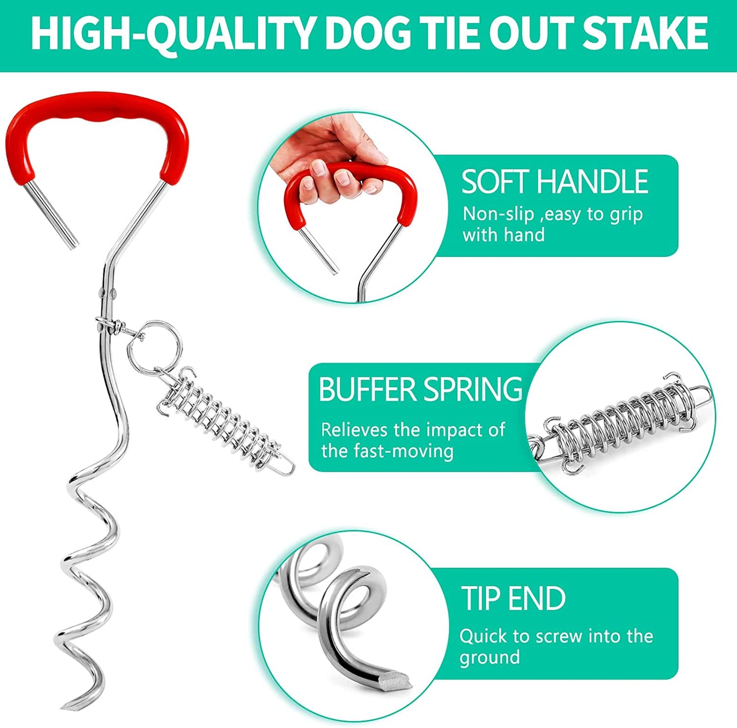 Dog Tie Out Stake Heavy Duty, Dog Stake for Yard with Spring, Dog Stake Sturdy for Training or Camping, Dog Anchor for Dog Runner, Attach to Tie Out Cable & Lead for Ground, Backyard & Sand Animals & Pet Supplies > Pet Supplies > Dog Supplies > Dog Apparel SnagleDirect   