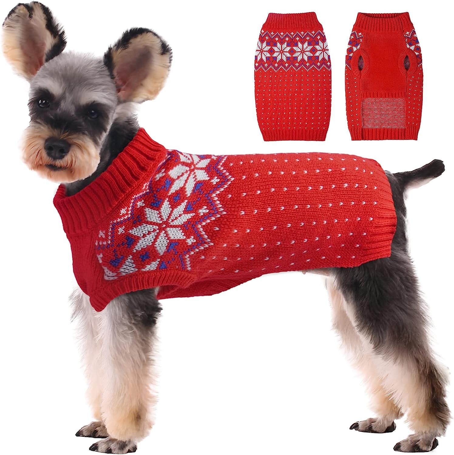 Kuoser Dog Cat Sweater, Holiday Christmas Snowflake Pet Warm Knitwear Dog Sweater Soft Puppy Clothing Dog Winter Coat, Dog Turtleneck Cold Weather Outfit Pullover for Small Medium Dogs Cats Animals & Pet Supplies > Pet Supplies > Dog Supplies > Dog Apparel Kuoser Red Small (pack of 1) 