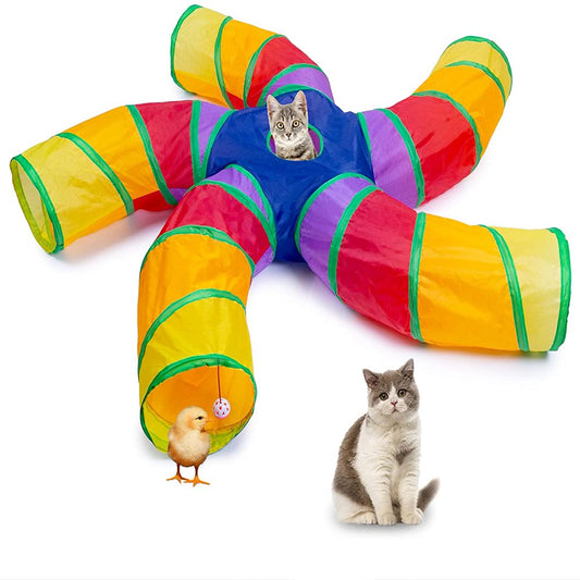 Cat Tunnel for Indoor Cats Large, with Play Ball S-Shape 5 Way Collapsible Interactive Peek Hole Pet Tube Toys, Puppy, Kitty, Kitten, Rabbit
