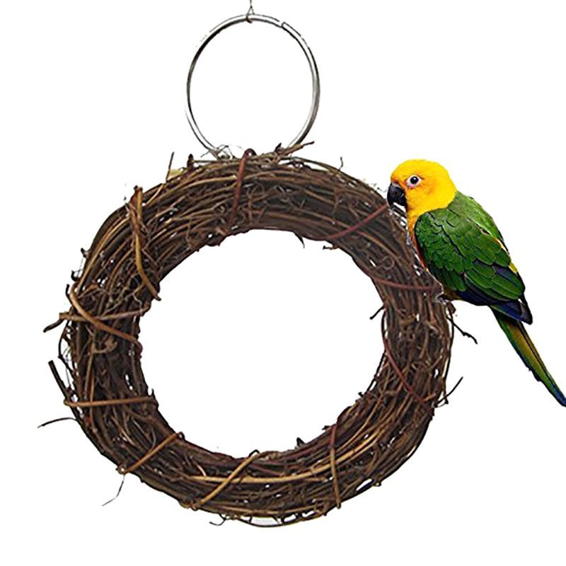 Walmklly Pet Cage Accessories Bird Toys Playing Perch Rattan Woven Standing Hanging Swing Toy for Parrot