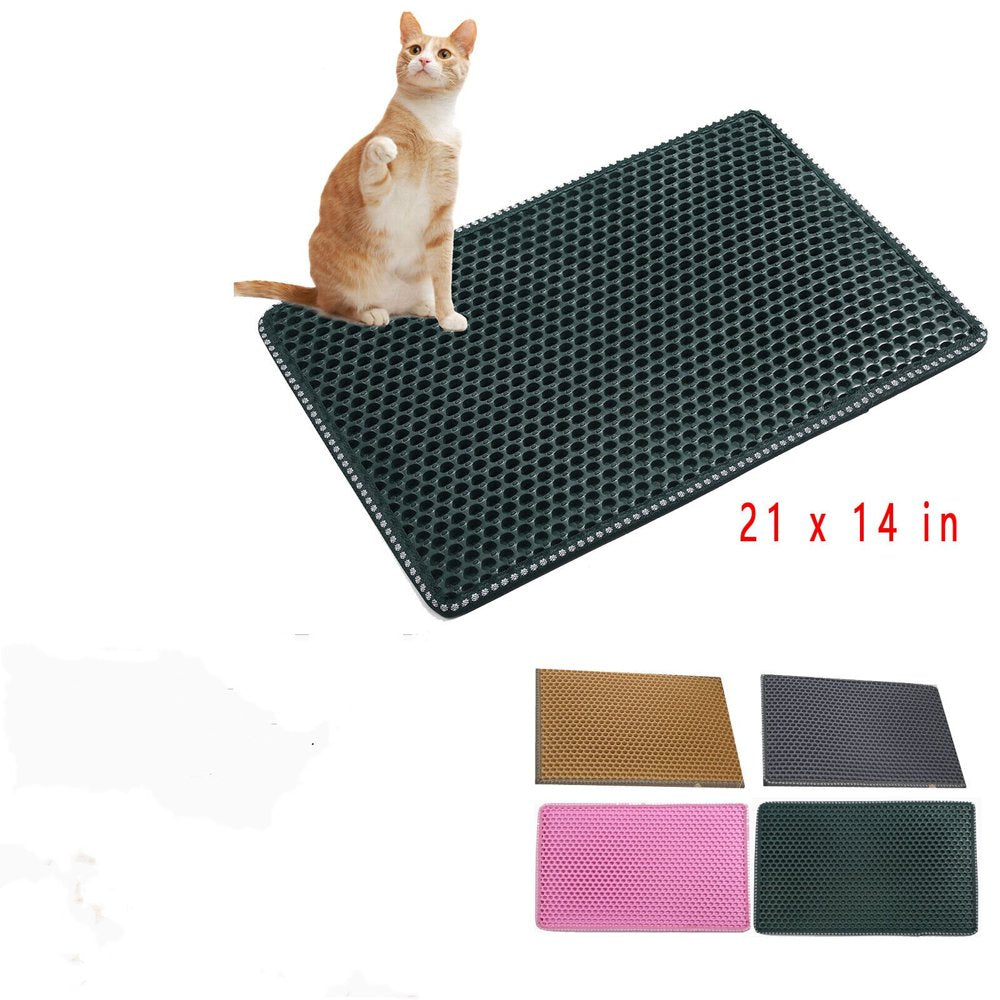 Cat Litter Mat, Kitty Litter Trapping Mat, Rice Shape Double Layer Mats, No Phthalate, Urine Waterproof, Scatter Control, Catcher Litter Tray Box Rug Carpet, Yellow Animals & Pet Supplies > Pet Supplies > Cat Supplies > Cat Litter Box Mats Hiteenyian 21" x 14" x 0.5" Green 