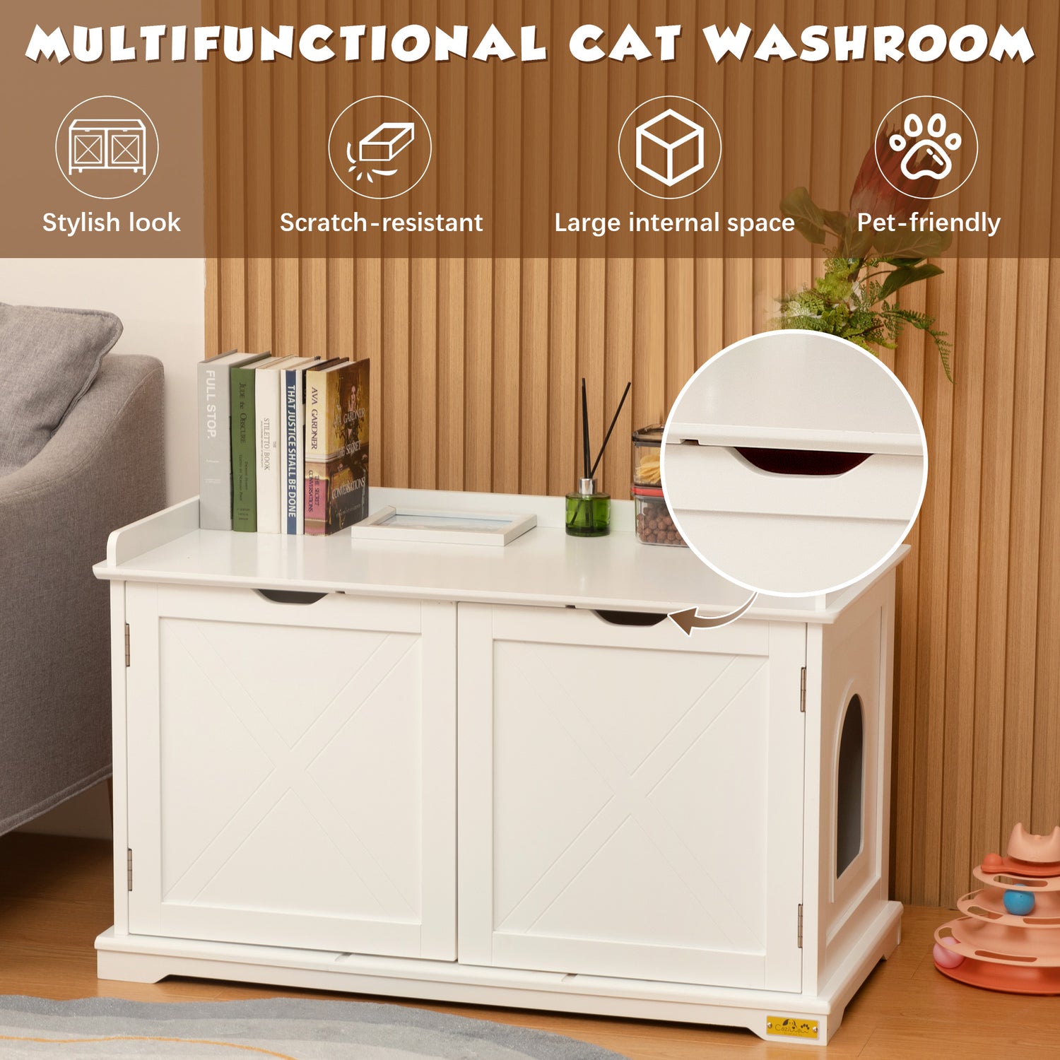 Coziwow Cat Litter Box Enclosure Washroom Storage Bench Cat House Furniture, White Animals & Pet Supplies > Pet Supplies > Cat Supplies > Cat Furniture Coziwow   
