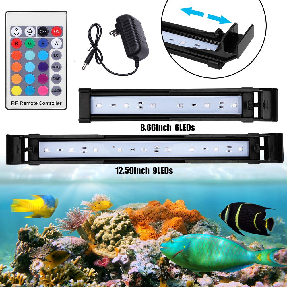 Rosnek 8.66" 6Leds/12.59" 9Leds LED Aquarium Lamp, Double Row LED Fish Tank Light with Extendable Bracket, Remote Control Coral Aquatic Light, for Aquarium Overhead Light Animals & Pet Supplies > Pet Supplies > Fish Supplies > Aquarium Lighting Rosnek 8.66" 6LEDs  