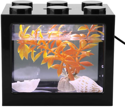 CNKOO Mini Aquarium Box Mini Aquarium USB Rechargeable LED Light Lamp Fish Tank Desktop Lamp Fish Tank(Black)