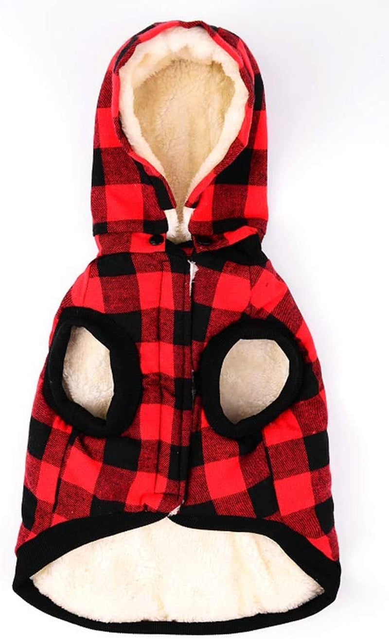 Rantow Windproof Pet Dog Jacket Winter Coat Detachable Hat Cold Weather Dog Vest Red Plaid/Blue Plaid Puppy Hoodie Sweater Clothing Outfits (L, Red Plaid) Animals & Pet Supplies > Pet Supplies > Dog Supplies > Dog Apparel Rantow   