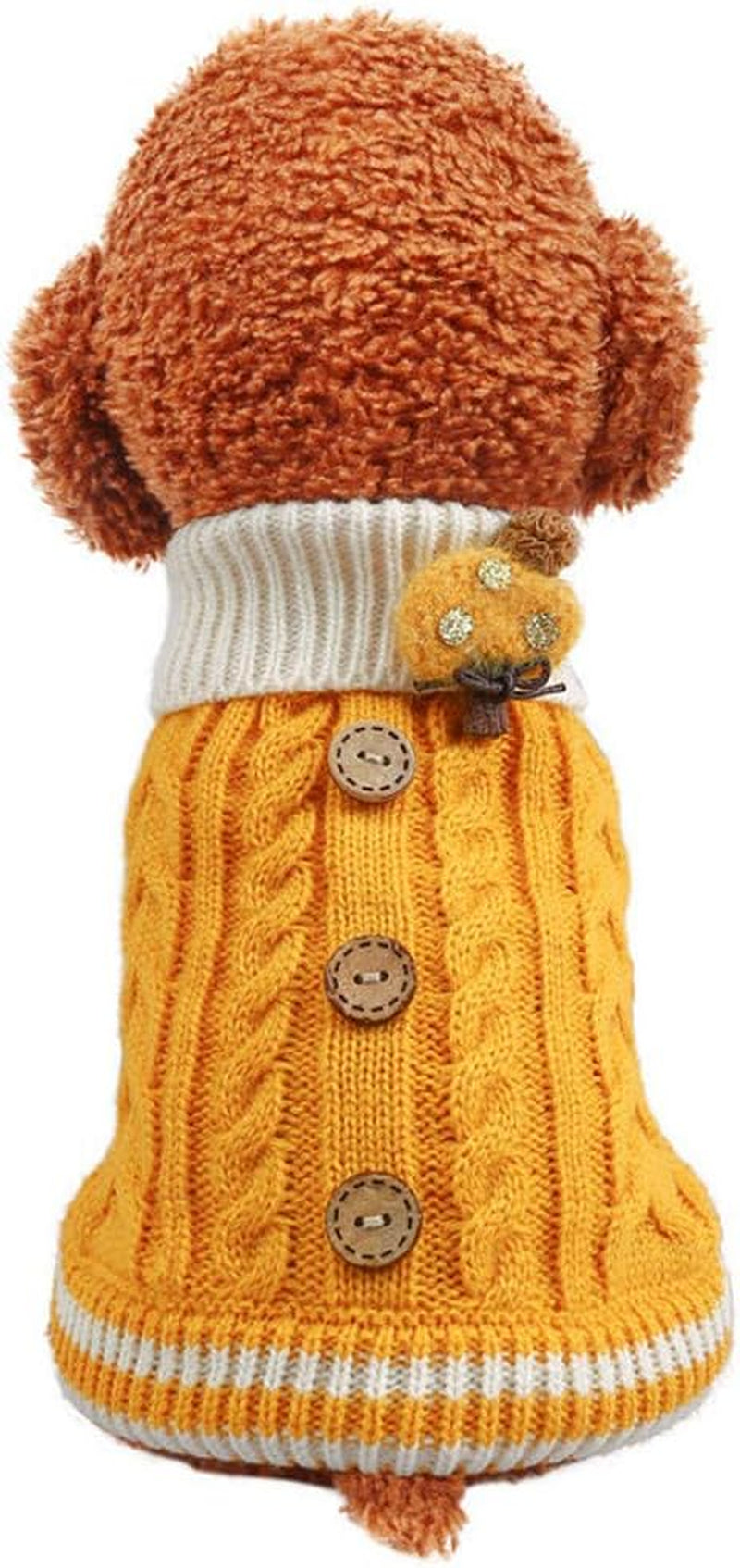 Winter Dog Warm Sweater Puppy Clothes Small Dog Chihuahua Knitted Sweater Turtleneck Sweater Button Decoration (S, Pink) Animals & Pet Supplies > Pet Supplies > Dog Supplies > Dog Apparel DHAJA Yellow XS 