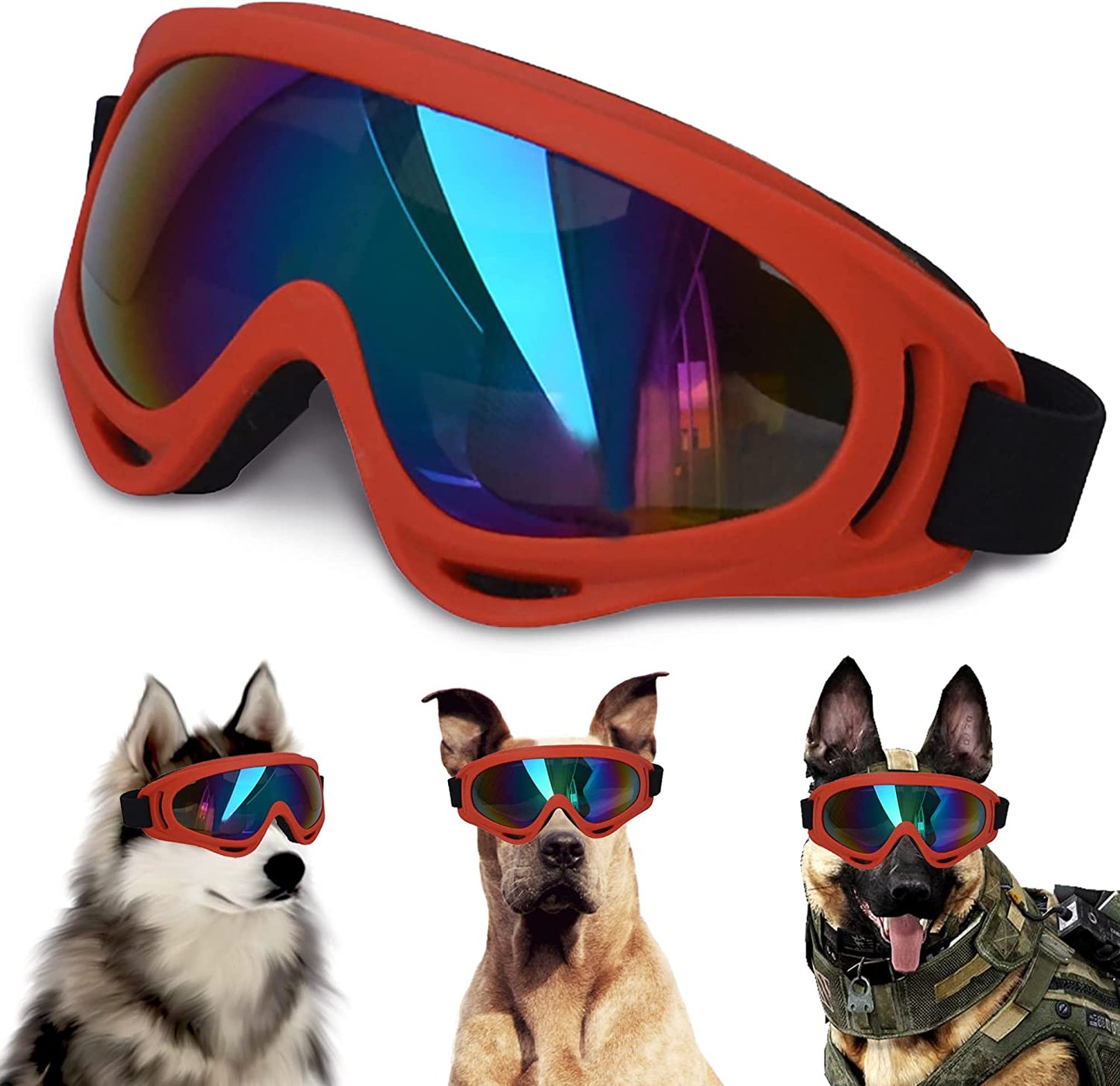 Large Dog Sunglasses, Dog Goggles with Adjustable Strap UV Protection Winproof Dog Puppy Sunglasses, Suitable for Medium-Large Dog Pet Glasses, Dogs Eyes Protection Animals & Pet Supplies > Pet Supplies > Dog Supplies > Dog Apparel NICERINC PET Red Frame&Colorful Lens  