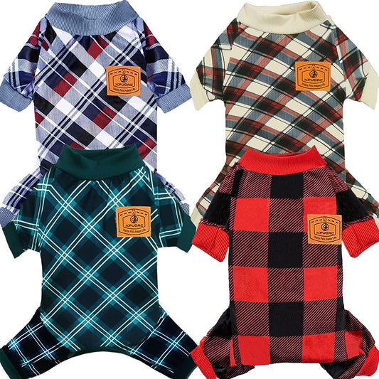XPUDAC 4 Pack Dog Pajamas for Small Dogs Cats Plaid Dog Clothes Puppy Onesies Dog Christmas Pajamas Puppy Jumpsuits Pet Pjs Shirt Apparel (X-Small(2-3.5 LBS), Red Green Khaki Grey (Thin)) Animals & Pet Supplies > Pet Supplies > Dog Supplies > Dog Apparel XPUDAC Red Green Khaki Grey Medium(7-11 LBS) 