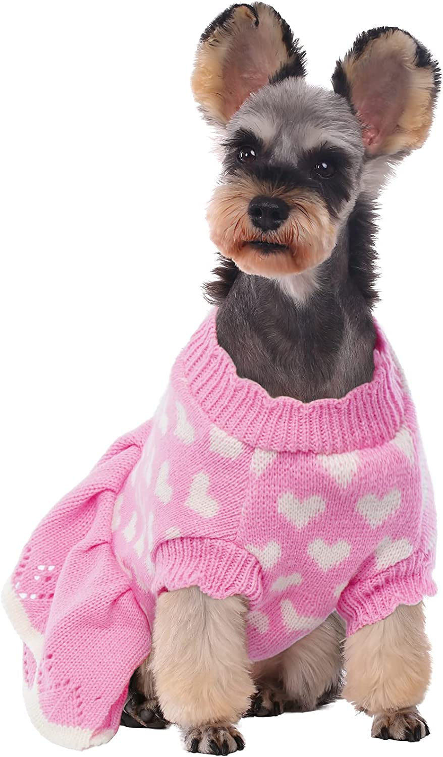 Kuoser Dog Sweater, Dog Heart Sweater Dress Warm Dog Sweaters Knitwear Vest Turtleneck Pullover Dog Coat for Small Medium Dogs Puppies Bulldog for Fall Winter with Leash Hole（Xs-Xl） Animals & Pet Supplies > Pet Supplies > Dog Supplies > Dog Apparel Kuoser   