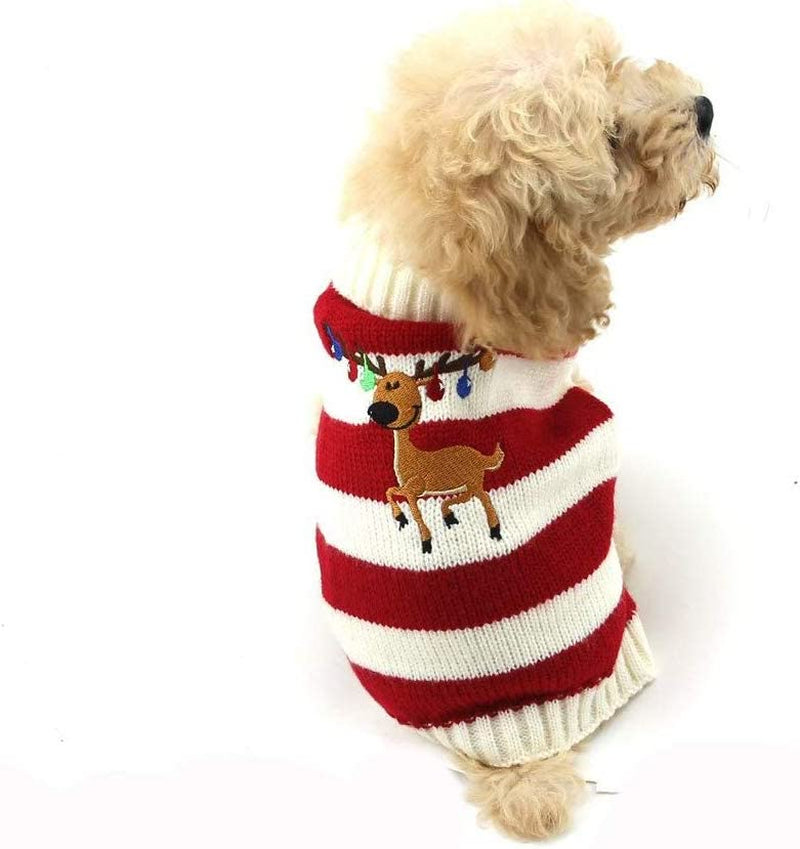 DELIFUR Dog Christmas Reindeer Sweater Pet Winter Elk Bells Sweaters for Small Dog and Cat (S, Green) Animals & Pet Supplies > Pet Supplies > Dog Supplies > Dog Apparel DELIFUR Red S 