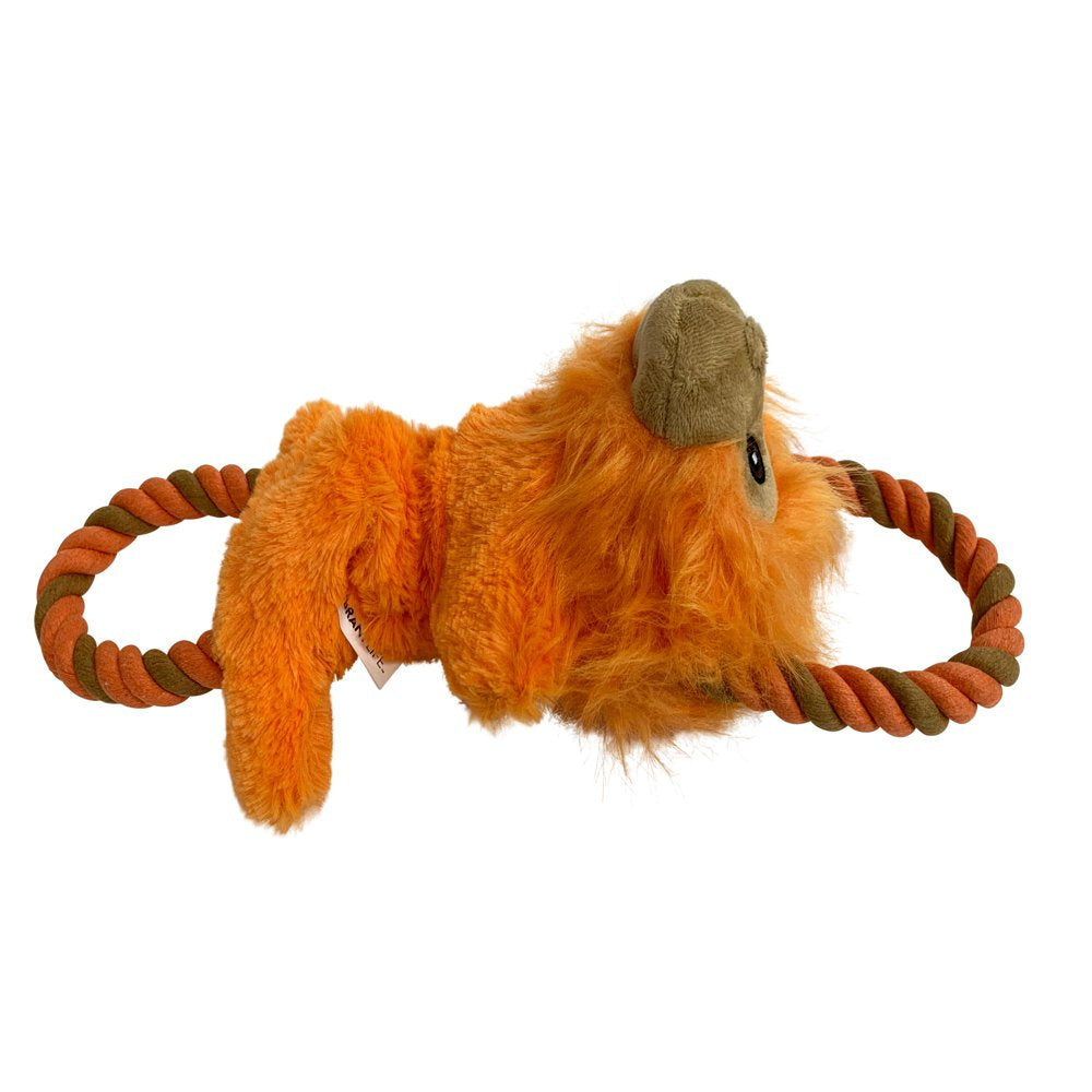 Vibrant Life Cozy Buddy with Rope Dog Toy, Pull and Crinkle, Orange Tamarin Monkey