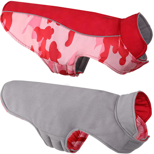 QBLEEV Reversible Dog Coat，Windproof Cozy Dog Cold Weather Apparel Fleece Lined Winter Warm Dog Jacket Dog Vest for Small Medium and Large Dogs，Reflective Dog Camo Clothes with Leash Hole Animals & Pet Supplies > Pet Supplies > Dog Supplies > Dog Apparel QBLEEV S  