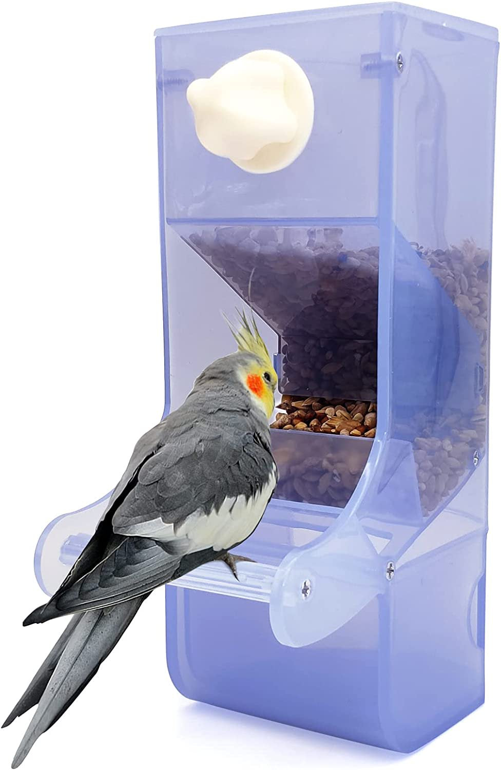 Parrot Automatic Feeder No Mess Bird Feeder for Cage Parakeet Seed Food Container Plastic Lovebirds Cage Accessories for Small Conures Budgies Canary Finches(Blue) Animals & Pet Supplies > Pet Supplies > Bird Supplies > Bird Cage Accessories Znfrt Blue  