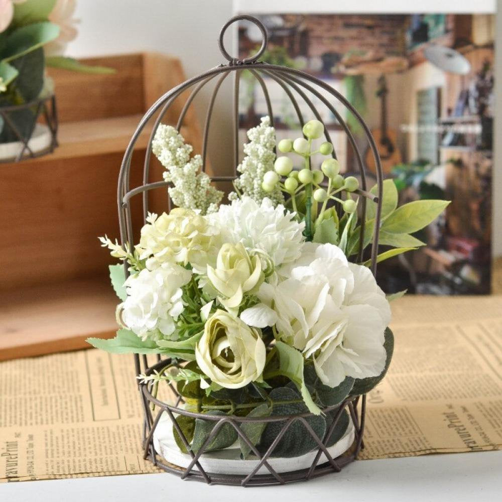 Hanging Bird Cage Flower Stand Floral Set Hydrangea Combination White Animals & Pet Supplies > Pet Supplies > Bird Supplies > Bird Cages & Stands EleaEleanor A11  