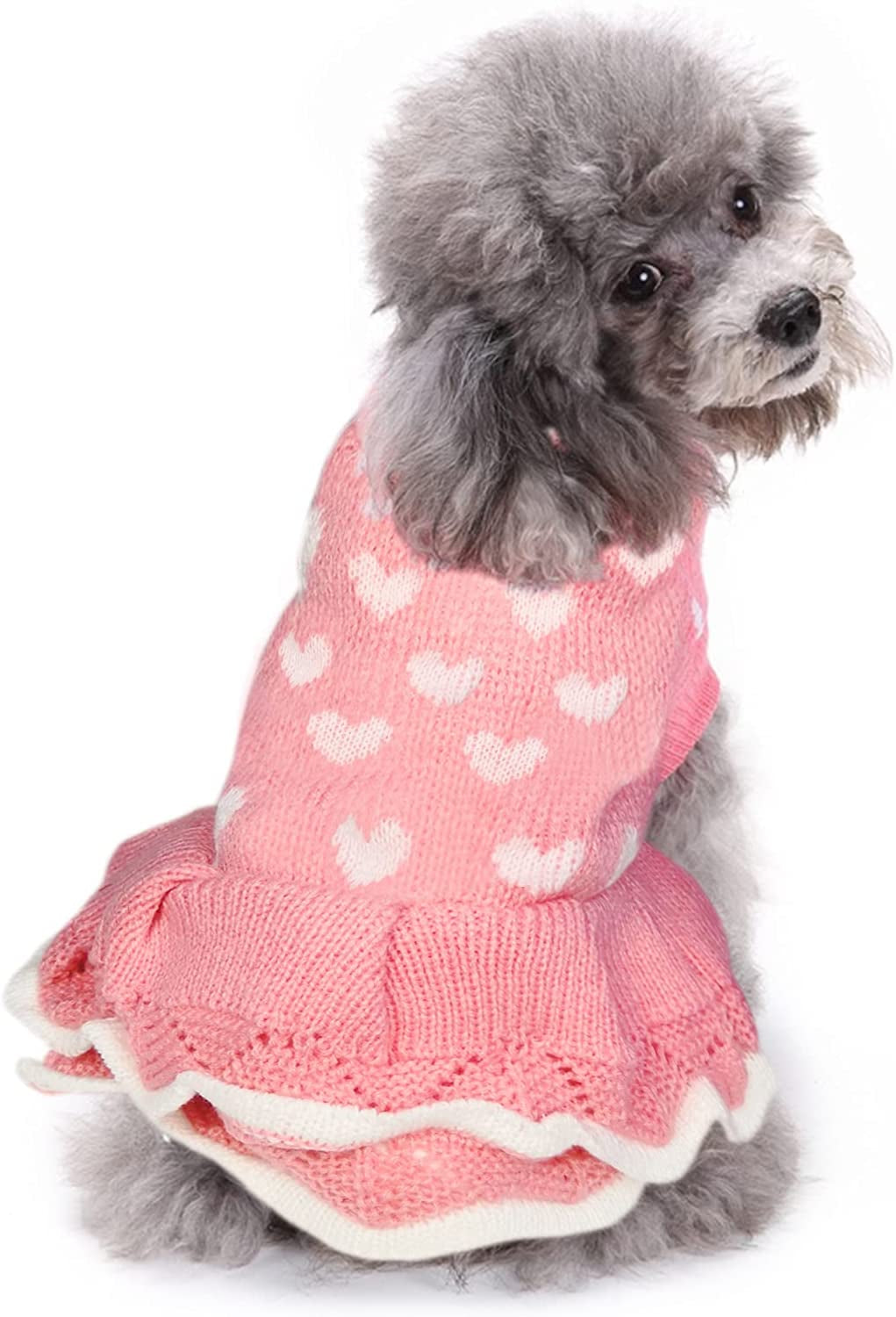 CHBORLESS Dog Sweater Puppy Dress: Warm Pet Small Dogs Clothes Winter Dog Heart Sweater Doggy Sweatshirt Doggie Coat Cat Clothing Kitten Dresses (Red, X-Small) Animals & Pet Supplies > Pet Supplies > Dog Supplies > Dog Apparel CHBORLESS Pink1 Small 