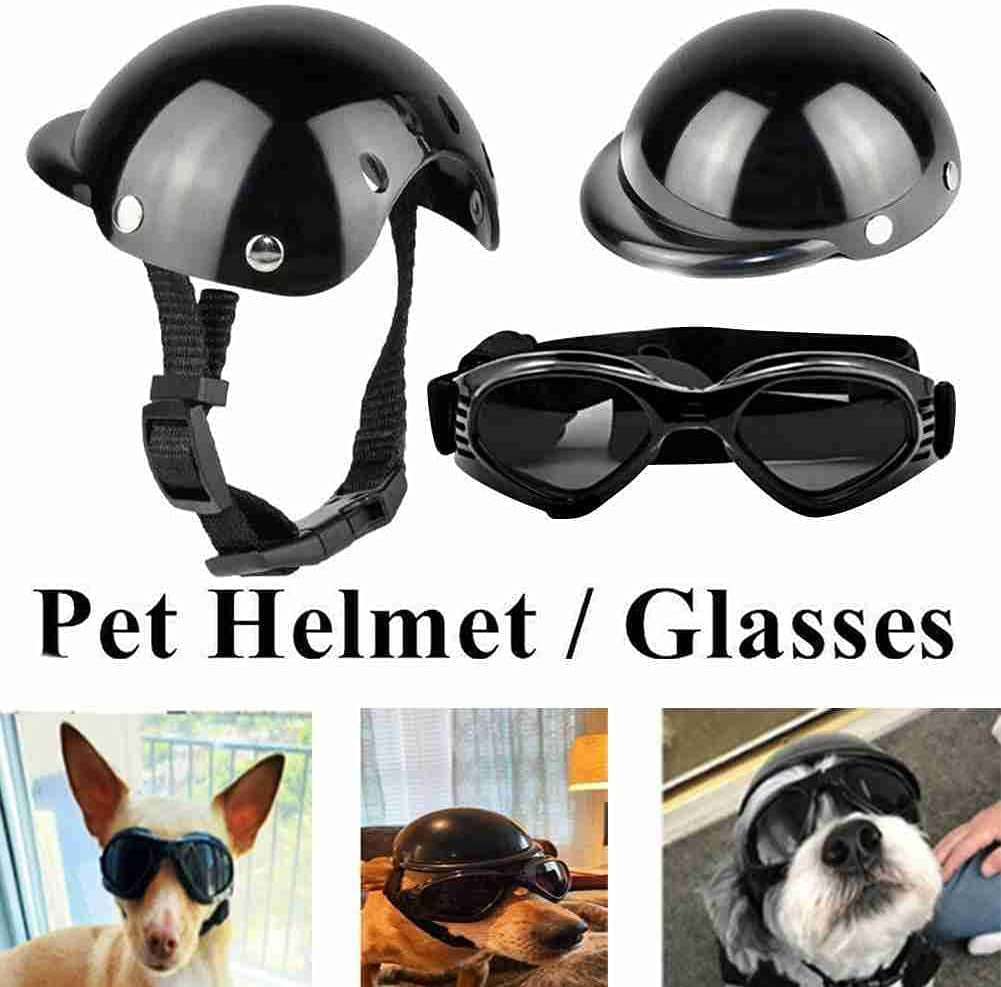 Pet Helmet Motorcycle Bike Riding Safety Helmet with Sunglasses Dogs Cats Cool Outdoor Safety Equipment Sun Rain Protection Animals & Pet Supplies > Pet Supplies > Dog Supplies > Dog Apparel Hai Lan   