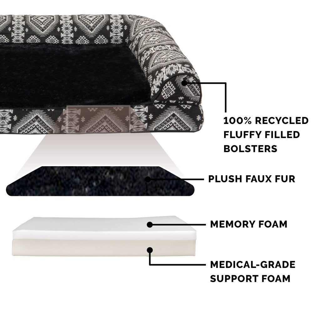 Furhaven Pet Products | Memory Foam Southwest Kilim Sofa-Style Couch Pet Bed for Dogs & Cats, Black Medallion, Medium