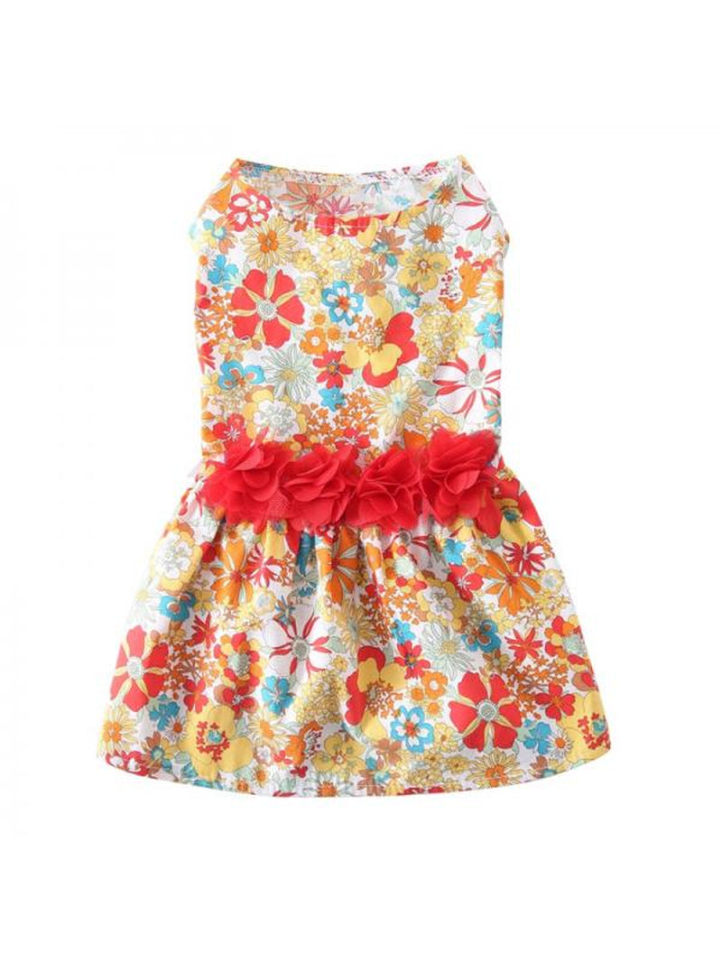 Flower Dog Dress for Pet Colorful Flower Print Clothes Birthday Party Doggie Sundress Puppy Clothes Animals & Pet Supplies > Pet Supplies > Dog Supplies > Dog Apparel Jongmart S Multicolor 