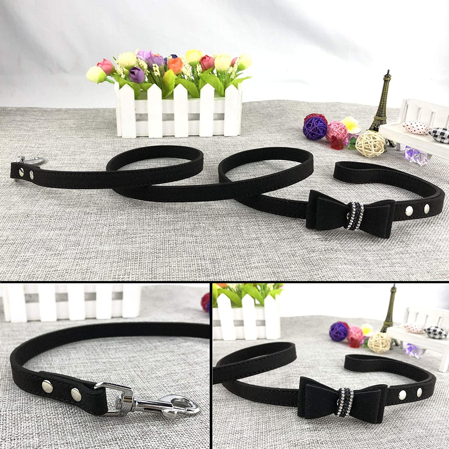 Newtensina Soft Bow Ties Dog Collar and Leash Set Cute Bow Ties Collar with Diamante for Dogs Cats - Black - XS Animals & Pet Supplies > Pet Supplies > Dog Supplies > Dog Apparel Newtensina   