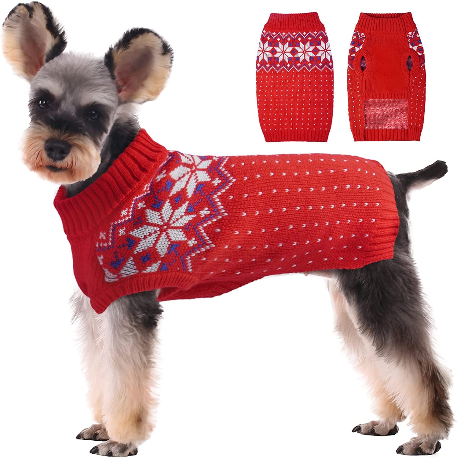 Kuoser Dog Cat Sweater, Holiday Christmas Snowflake Pet Warm Knitwear Dog Sweater Soft Puppy Clothing Dog Winter Coat, Dog Turtleneck Cold Weather Outfit Pullover for Small Medium Dogs Cats Animals & Pet Supplies > Pet Supplies > Dog Supplies > Dog Apparel Kuoser Red X-Small (pack of 1) 