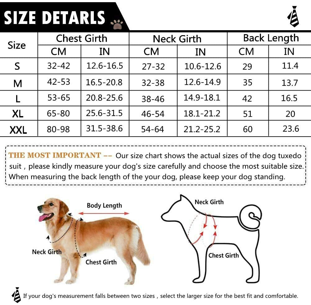 QBLEEV Dog Formal Tuxedo Suit for Medium Large Dogs，For Costume Wedding Party Outfit with Detachable Collar，Elegant Dog Apparel Bowtie Shirt and Bandana Set for Dress-Up Cosplay Holiday Wear Animals & Pet Supplies > Pet Supplies > Dog Supplies > Dog Apparel QBLEEV   