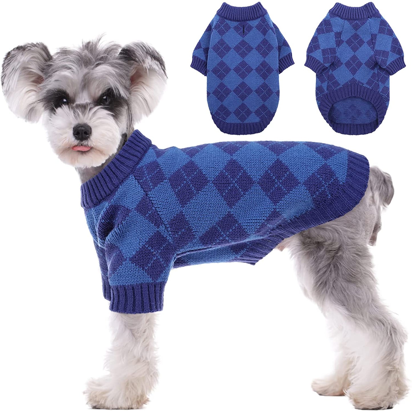 Kuoser Dog Cat Sweater, Holiday Christmas Snowflake Pet Warm Knitwear Dog Sweater Soft Puppy Clothing Dog Winter Coat, Dog Turtleneck Cold Weather Outfit Pullover for Small Medium Dogs Cats Animals & Pet Supplies > Pet Supplies > Dog Supplies > Dog Apparel Kuoser Blue Plaid Small (pack of 1) 