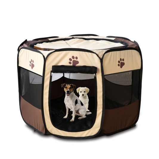 Portable Collapsible Octagonal Pet Tent Dog House Outdoor Breathable Tent Kennel Fence for Large Dogs Animals & Pet Supplies > Pet Supplies > Dog Supplies > Dog Houses Deepablaze M Brown 