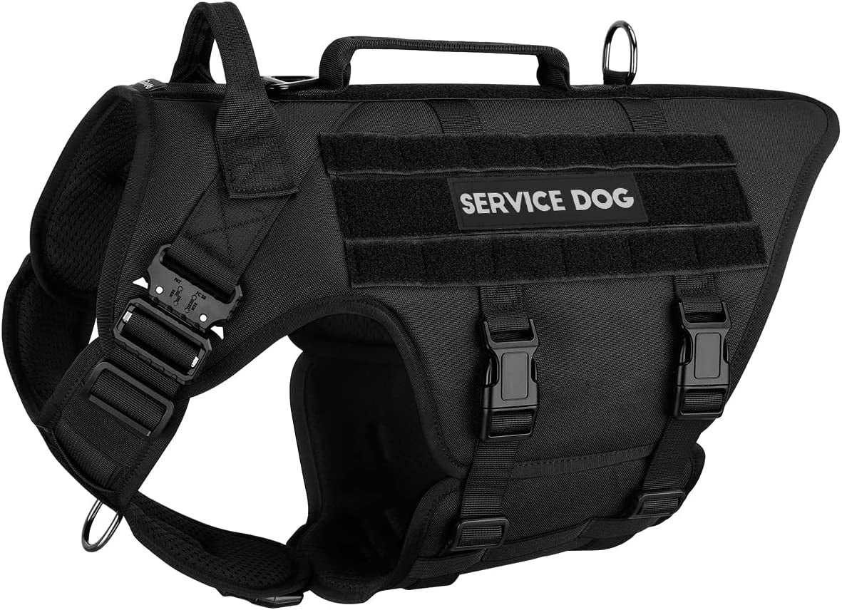 Tactical Dog Harness - PETNANNY Service Dog Vest for Large Dogs Fully Body Coverage in Training Dog Harness with 2 Reflective Dog Patches, Handle, Hook and Loop Panels, Walking Hunting Dog MOLLE Vest