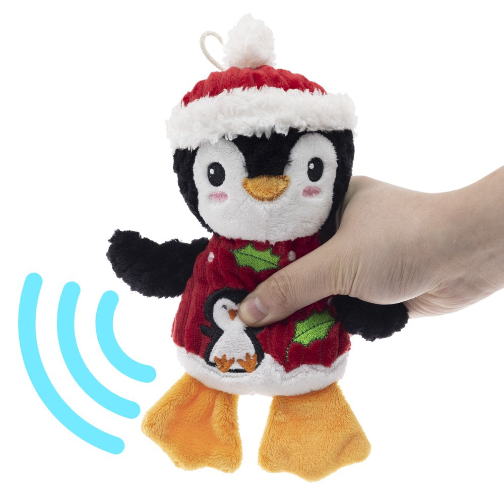 Vibrant Life Holiday 9 Inch Stuffed Plush Squeaky Christmas Penguin Dog Toy