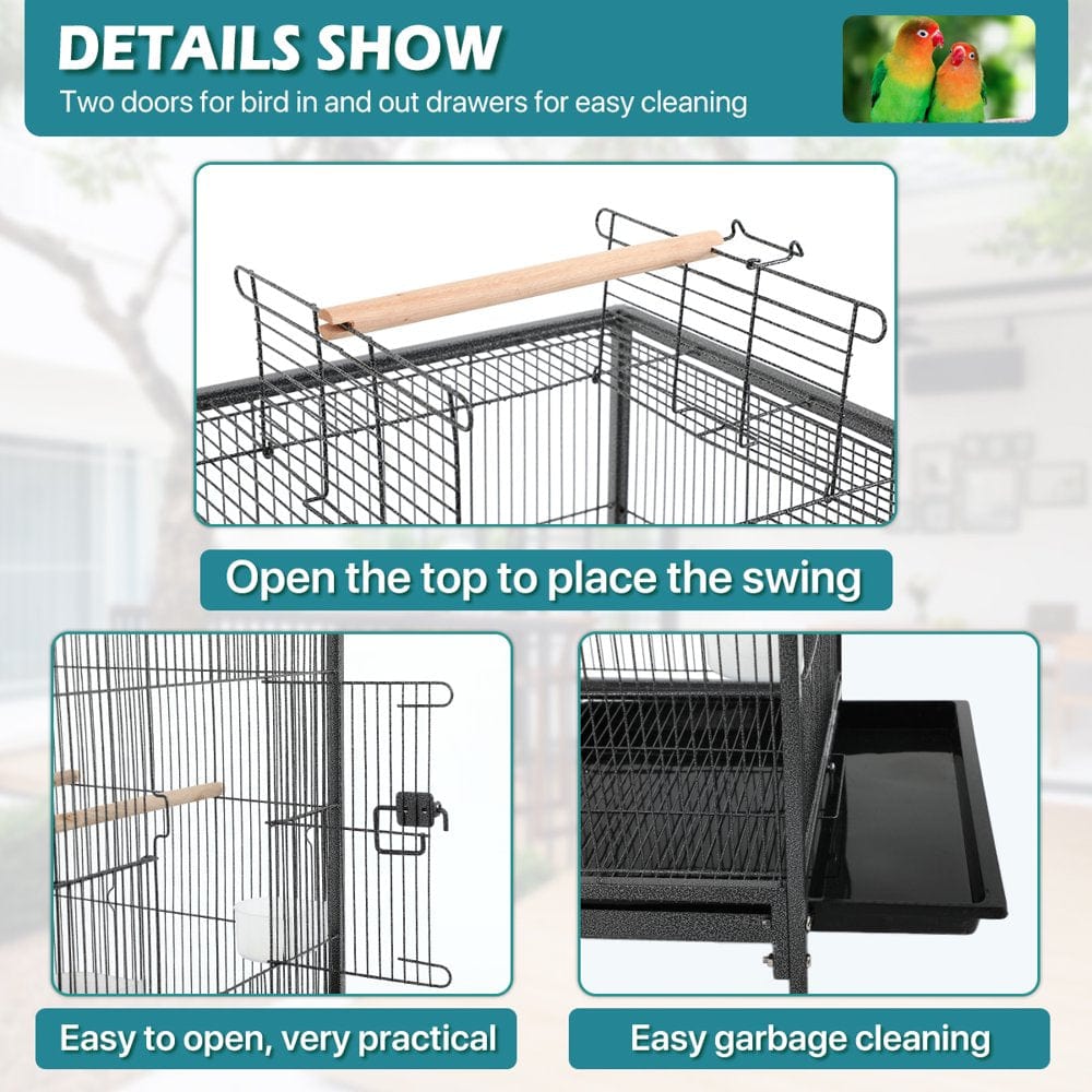 35 Inch Birdcage with Stand Parrot Cage for Large Birds Parakeet Cage Wrought Iron Jaulas Para Pajaros with Play Open Top, Bottom Tray, 2 Feeders for Parakeets, Canary, Cockatiel Animals & Pet Supplies > Pet Supplies > Bird Supplies > Bird Cages & Stands Dkelincs   