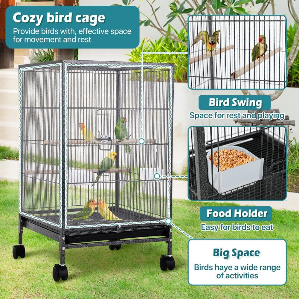 35 Inch Birdcage with Stand Parrot Cage for Large Birds Parakeet Cage Wrought Iron Jaulas Para Pajaros with Play Open Top, Bottom Tray, 2 Feeders for Parakeets, Canary, Cockatiel Animals & Pet Supplies > Pet Supplies > Bird Supplies > Bird Cages & Stands Dkelincs   