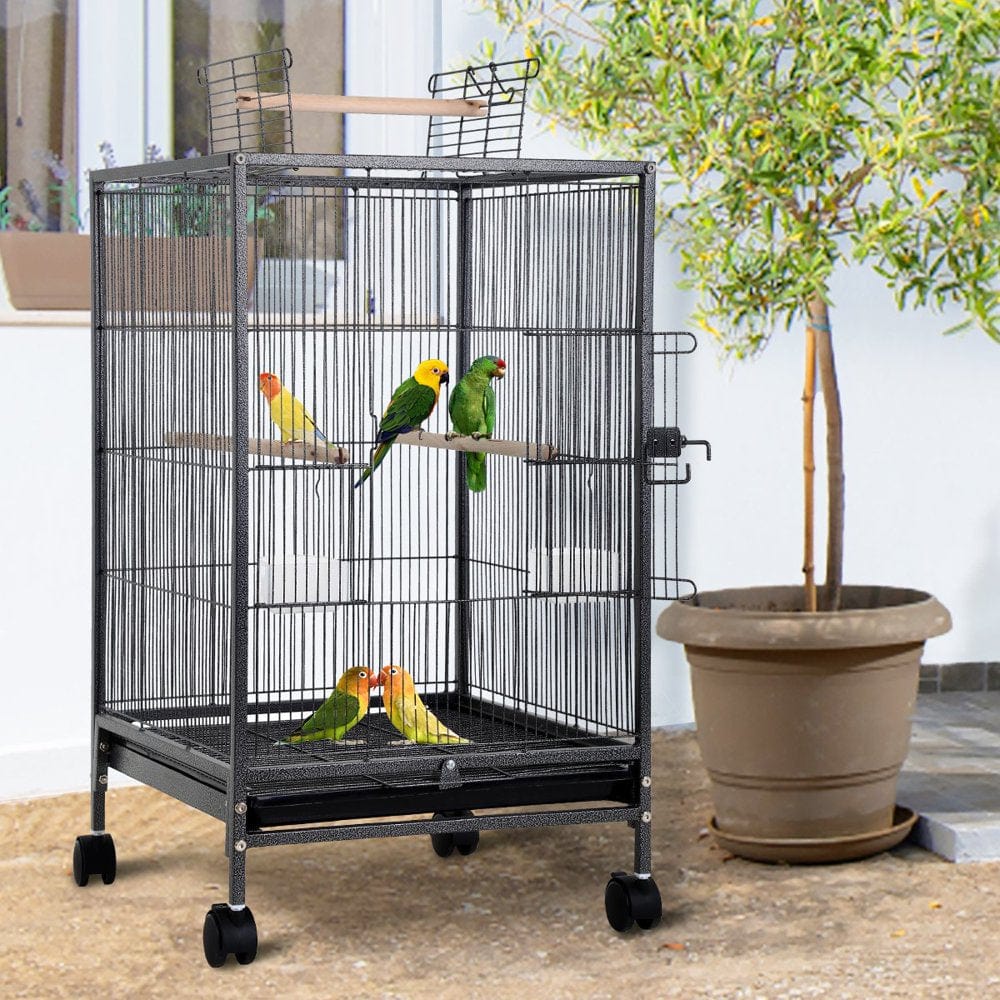 35 Inch Birdcage with Stand Parrot Cage for Large Birds Parakeet Cage Wrought Iron Jaulas Para Pajaros with Play Open Top, Bottom Tray, 2 Feeders for Parakeets, Canary, Cockatiel Animals & Pet Supplies > Pet Supplies > Bird Supplies > Bird Cages & Stands Dkelincs 35"  