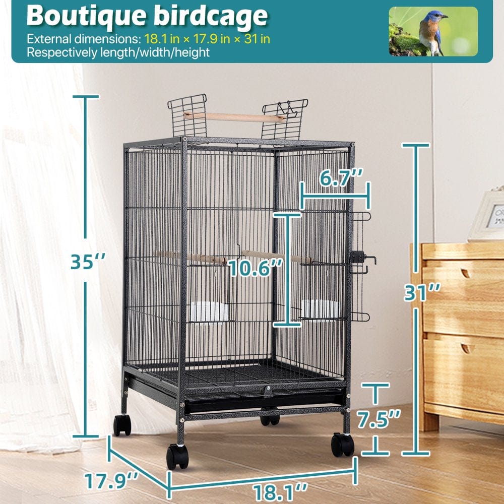 35 Inch Birdcage with Stand Parrot Cage for Large Birds Parakeet Cage Wrought Iron Jaulas Para Pajaros with Play Open Top, Bottom Tray, 2 Feeders for Parakeets, Canary, Cockatiel Animals & Pet Supplies > Pet Supplies > Bird Supplies > Bird Cages & Stands Dkelincs   