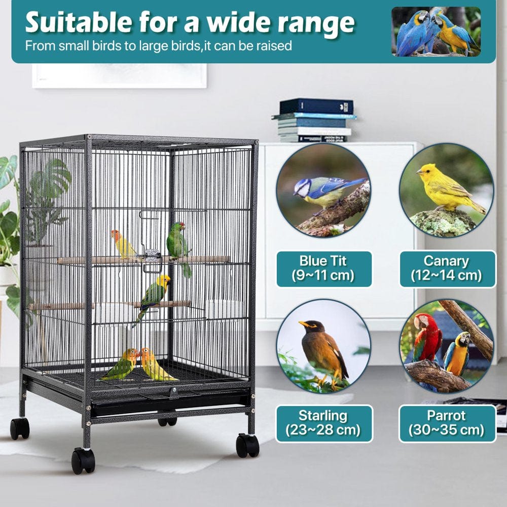 35 Inch Birdcage with Stand Parrot Cage for Large Birds Parakeet Cage Wrought Iron Jaulas Para Pajaros with Play Open Top, Bottom Tray, 2 Feeders for Parakeets, Canary, Cockatiel Animals & Pet Supplies > Pet Supplies > Bird Supplies > Bird Cages & Stands Dkelincs   