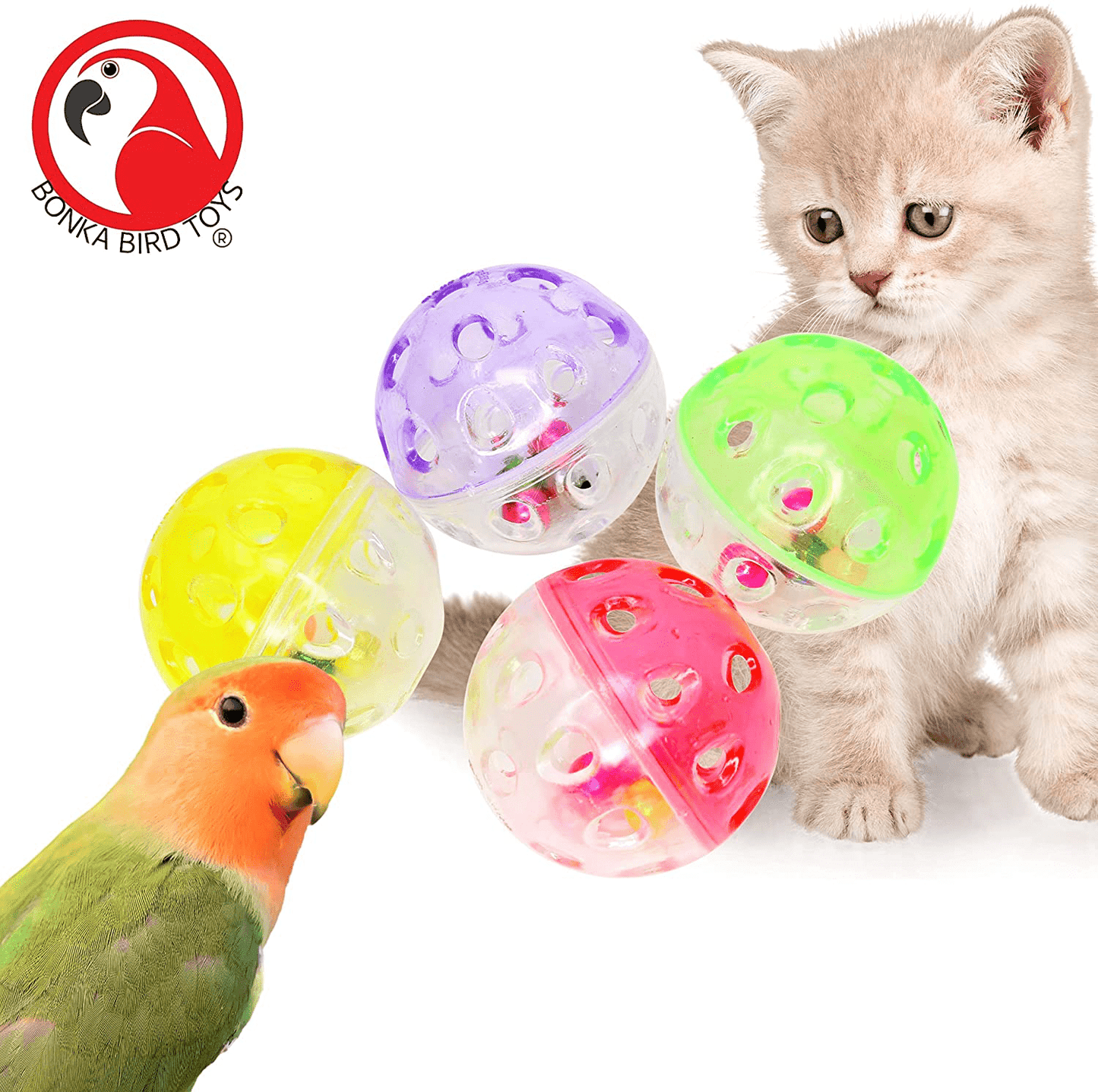 35036 Pk4 Jingle Balls Bonka Bird Toys Colorful Plastic Durable Parrot, Parrotlet, Budgie, Quaker, Cockatiel, Parakeet, Cat, Kitten, and Similer. Animals & Pet Supplies > Pet Supplies > Bird Supplies > Bird Toys Bonka Bird Toys   