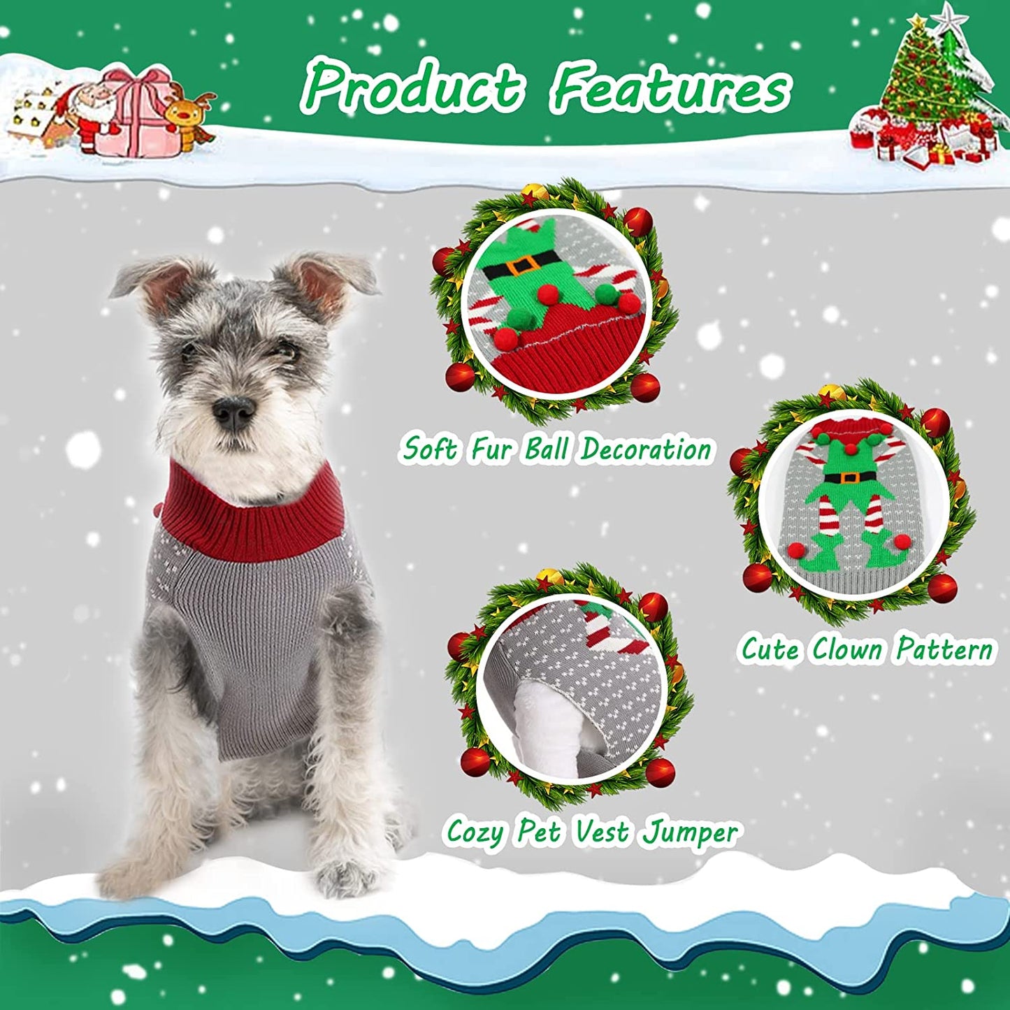 SGQCAR 4Pieces Ugly Christmas Dog Sweater with Scarf and Hairpin Xmas Pet Dog Winter Knitwear Elf Dog Clown Sweaters Holiday and Party for Small Medium Dogs Cat Animals & Pet Supplies > Pet Supplies > Dog Supplies > Dog Apparel SGQCAR-PET   