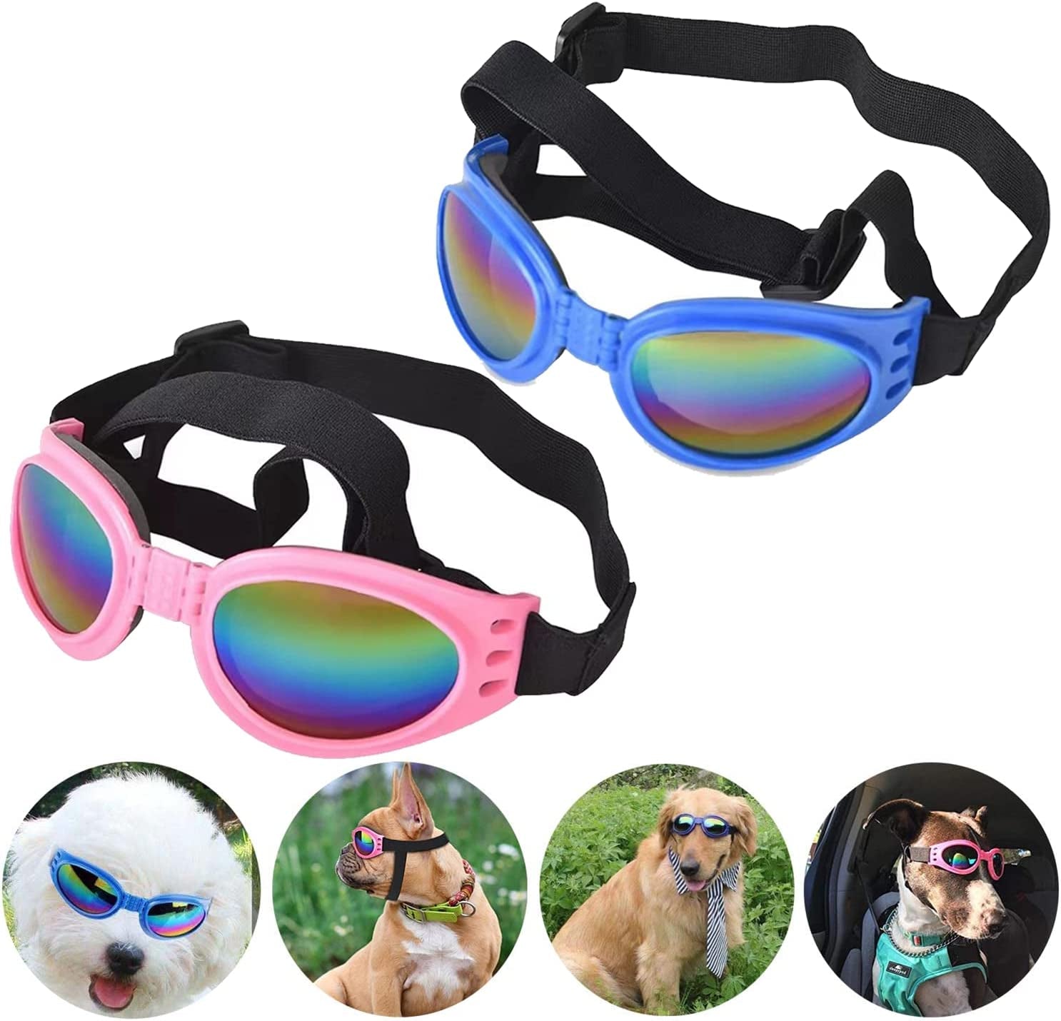 Dog Goggles Pet Sunglasses Adjustable Foldable Eye Wear UV Protection Windproof Polarized Sunglasses for Dogs about over 15 Lbs (Black + Pink) Animals & Pet Supplies > Pet Supplies > Dog Supplies > Dog Apparel COSOC Pink  