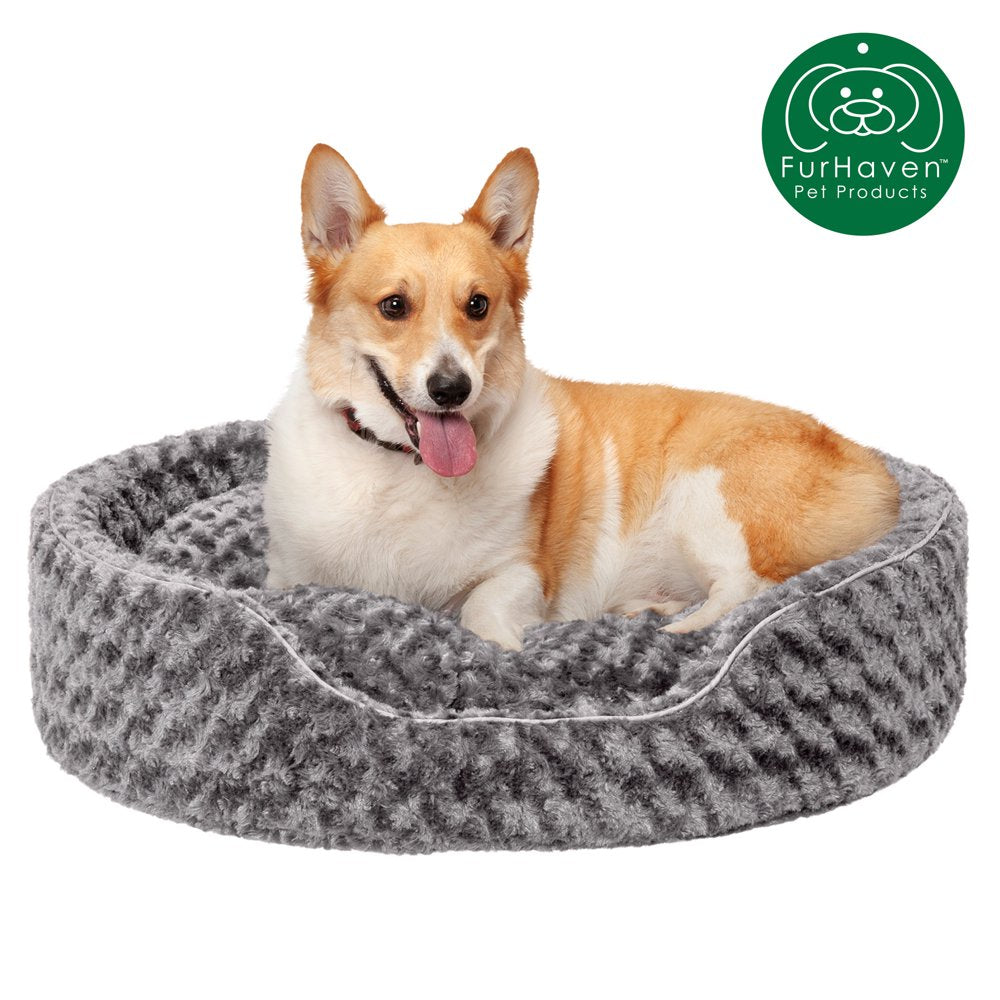 Furhaven | Oval Ultra Plush Pet Bed for Dogs & Cats, Strawberry, Medium Animals & Pet Supplies > Pet Supplies > Cat Supplies > Cat Beds FurHaven Pet XL Gray 