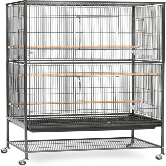 Rovkeav Wrought Iron Flight Cage with Stand F040 Black Bird Cage, 31-Inch by 20-1/2-Inch by 53-Inch, Large