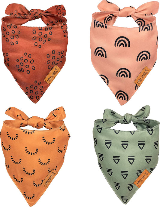 Willow Creek Pet Apparel Bandana Scarf for Dogs & Puppies | Boho 4 Pack | Dual Layered Durable Fabric | Cute & Modern | All Breeds | Boy & Girl | Adjustable Small, Large, & X-Large (Small)