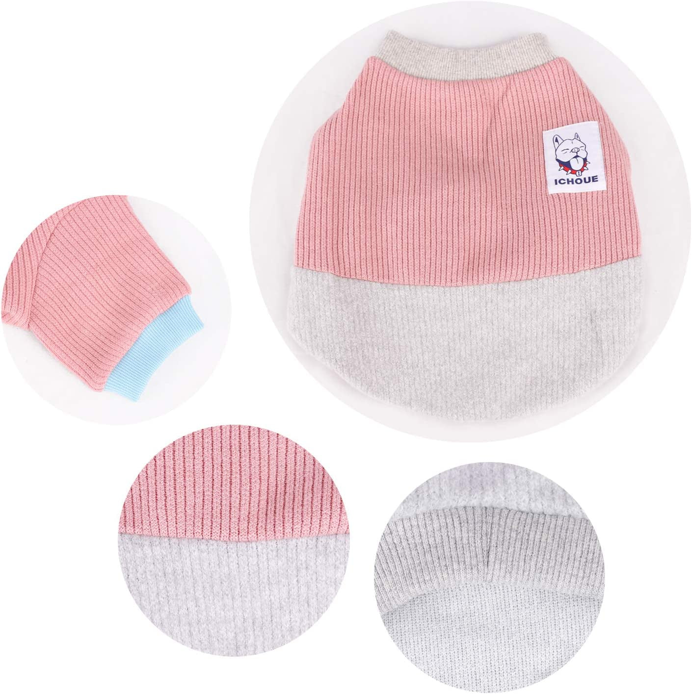 Ichoue Pet Dog Crewneck Sweater Color Block Pullover Winter Warm Clothes for French Bulldog Frenchie Shiba Inu - Pink and Grey/Medium Animals & Pet Supplies > Pet Supplies > Dog Supplies > Dog Apparel iChoue   