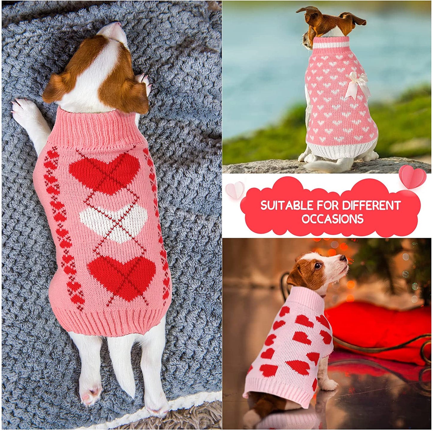 3 Pieces Valentine'S Day Dog Sweaters Sets Buffalo Plaid Heart Puppy Dog Sweaters Clothes Pet Knitwear for Dog Cat Pet Costume (Heart, Medium) Animals & Pet Supplies > Pet Supplies > Dog Supplies > Dog Apparel Sanwuta   