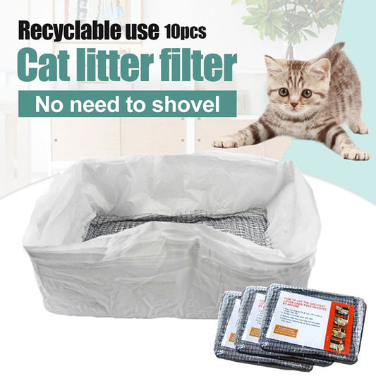 Alexsix 10 Pcs Reusable Cat Feces Filter Net Cats Sifting Litter Tray Liners Elastic Litter Box Liners
