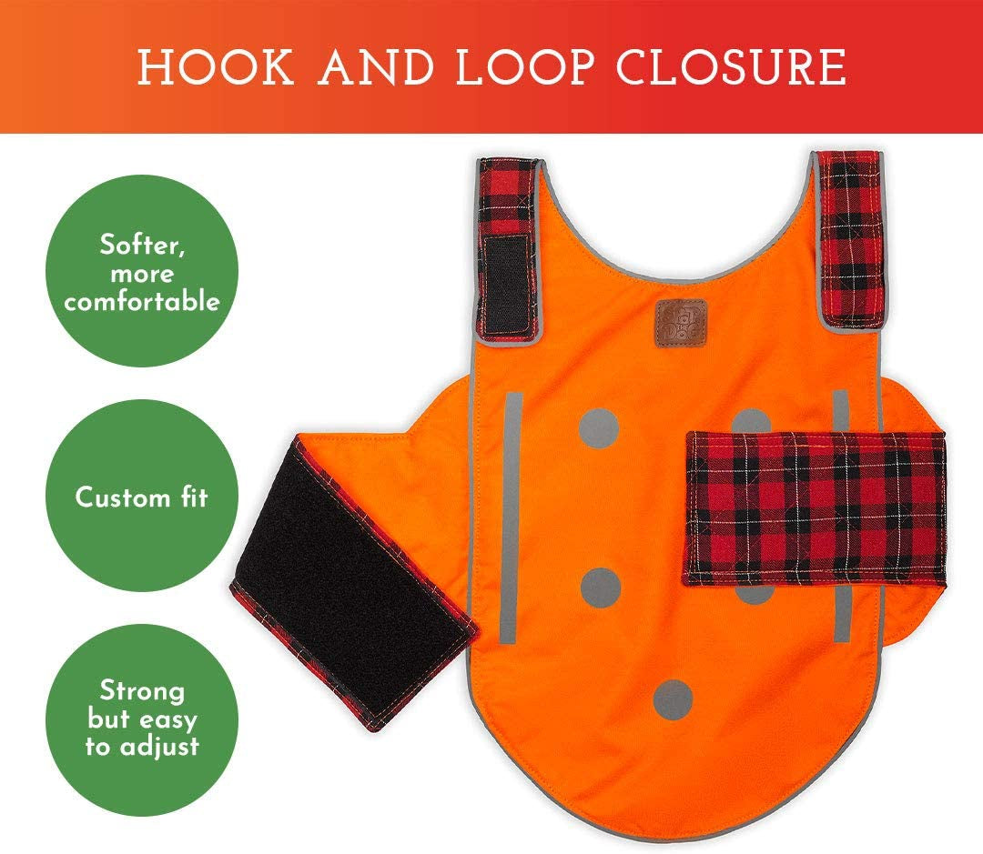 SPOT the DOG! Reflective Vest Safety Apparel for All Dogs - Easy Fastening Closure, Reversible High Visibility Fluorescent Orange/Red Plaid, X-Small Animals & Pet Supplies > Pet Supplies > Dog Supplies > Dog Apparel Spot the Dog, LLC   