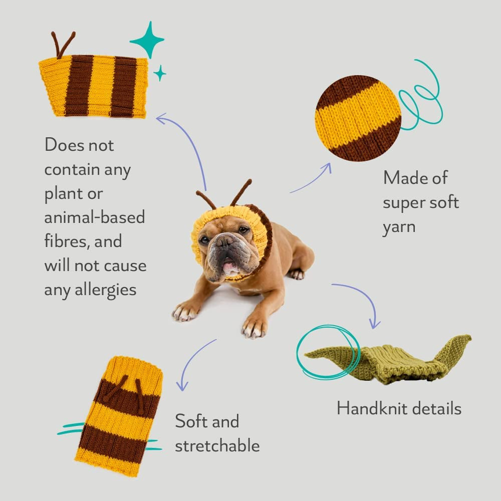 Zoo Snoods Bee Costume for Dogs, Medium - Warm No Flap Ear Wrap Hood for Pets, Bumble Bee Dog Outfit for Winters, Halloween, Christmas & New Year, Handmade Soft Yarn Ear Covers Animals & Pet Supplies > Pet Supplies > Dog Supplies > Dog Apparel Zoo Snoods   