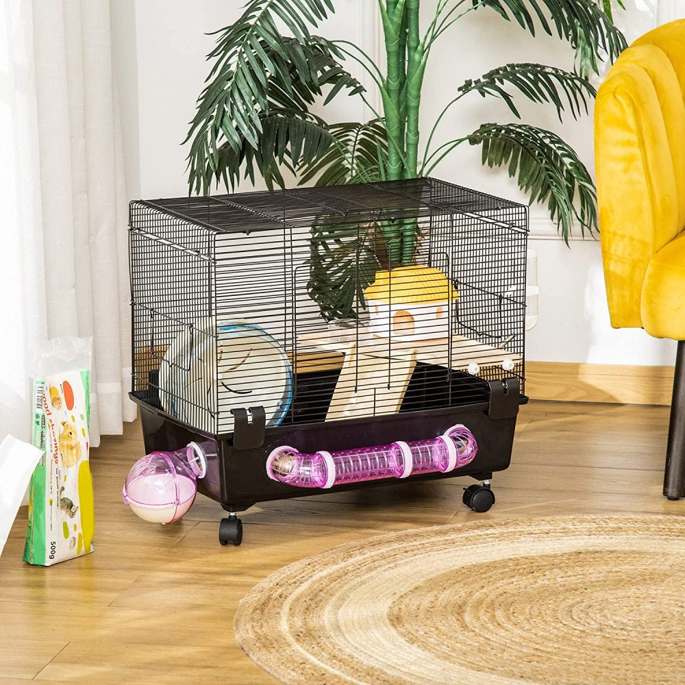 Lueinjoy 2-Tier Hamster Cage Small Animal Habitat for Rats Gerbils Mesh Wire Ventilated Enclosure with Exercise Wheel Water Bottle and Food Dishes Animals & Pet Supplies > Pet Supplies > Small Animal Supplies > Small Animal Habitats & Cages LueInJoy   